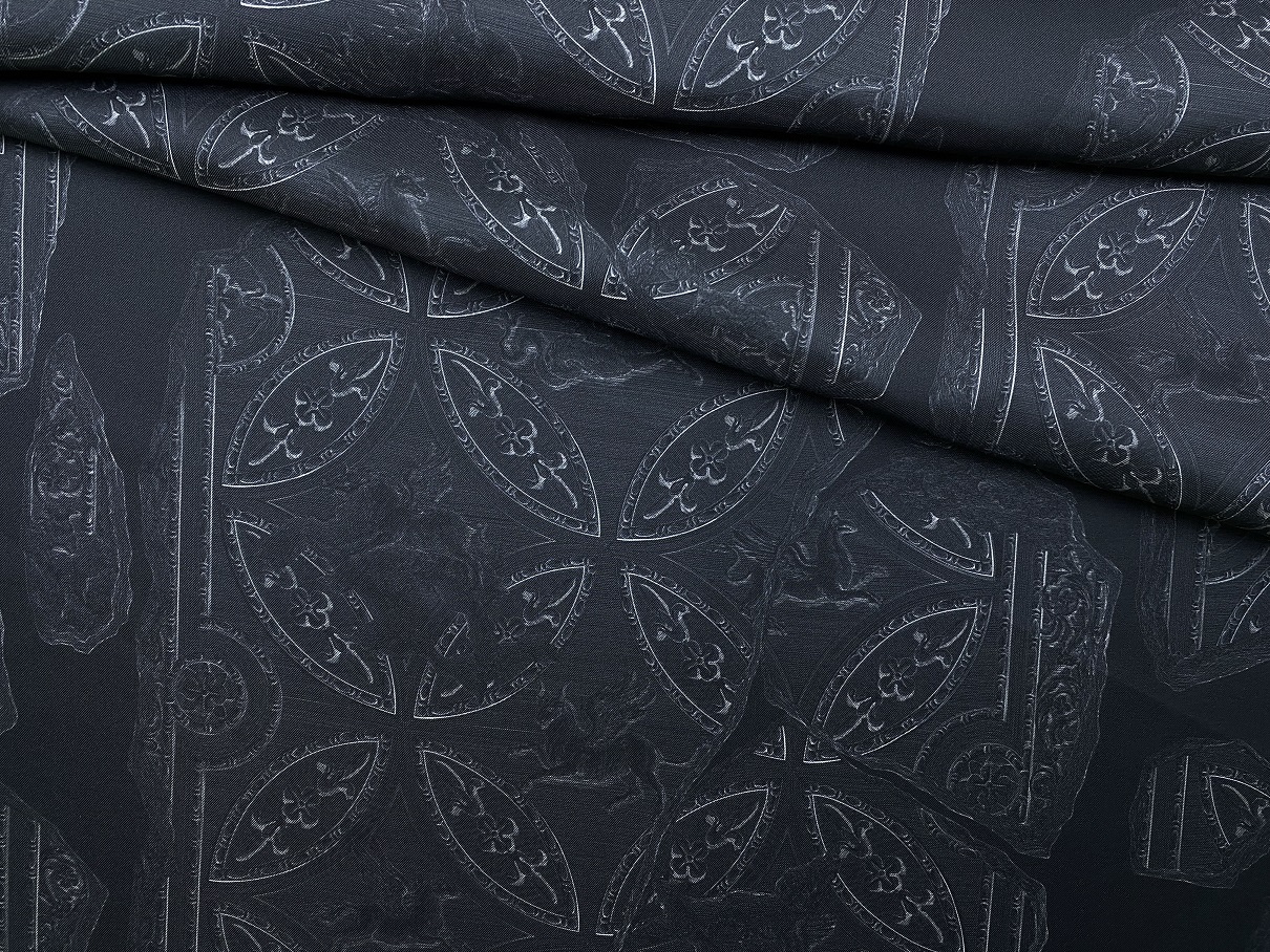 Ткань Твиловый Шёлк черный с принтом орнамент 46429 1
