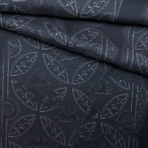 Ткань Твиловый Шёлк черный с принтом орнамент 46429